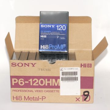 Box of Qty-9 Sealed Sony P6-120HMPX Hi8 Metal-P Video Cassettes.