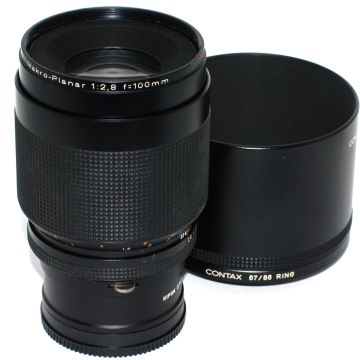 Used Contax 100 f2.8 Macro Planar with Sony E Mount Adapter, Good Condition