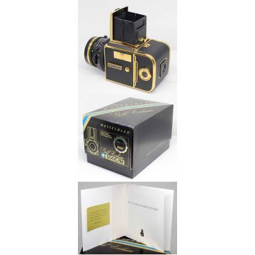 Used Hasselblad 500 C/M 30th Anniversary Kit, with body, lens, back & waist level finder trimmed in gold, Excellent Condition